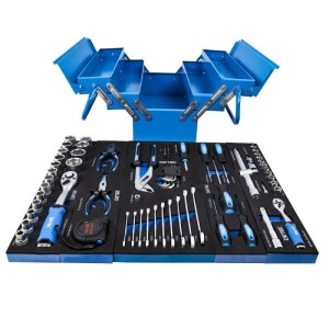 DeTec. Metall Werkzeugkiste 86 tlg In Blau Zum Aufklappen Werkzeugkasten Gefüllt Mit Werkzeug