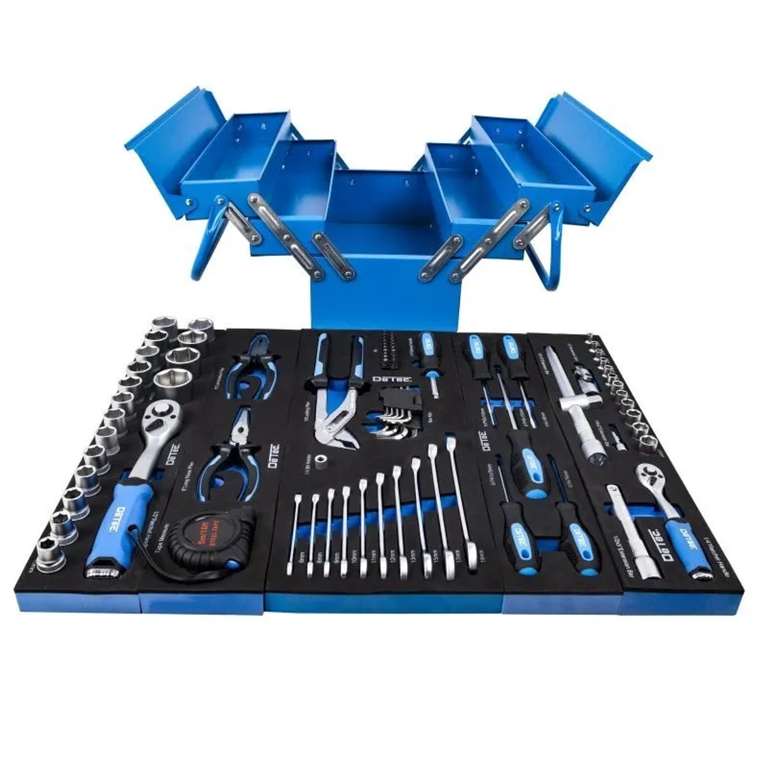 DeTec. Metall Werkzeugkiste 86 tlg In Blau Zum Aufklappen Werkzeugkasten Ge günstig online kaufen