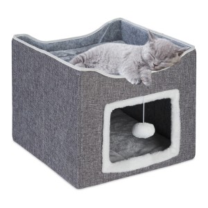 Relaxdays Katzenhöhle Baumwolle Polyester MDF Grau Faltbar 32 cm x 40 cm x 40 cm 1,8 kg