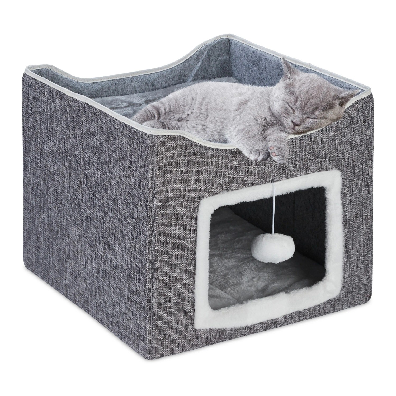 Relaxdays Katzenhöhle Baumwolle Polyester MDF Grau Faltbar 32 cm x 40 cm x 40 cm 1,8 kg