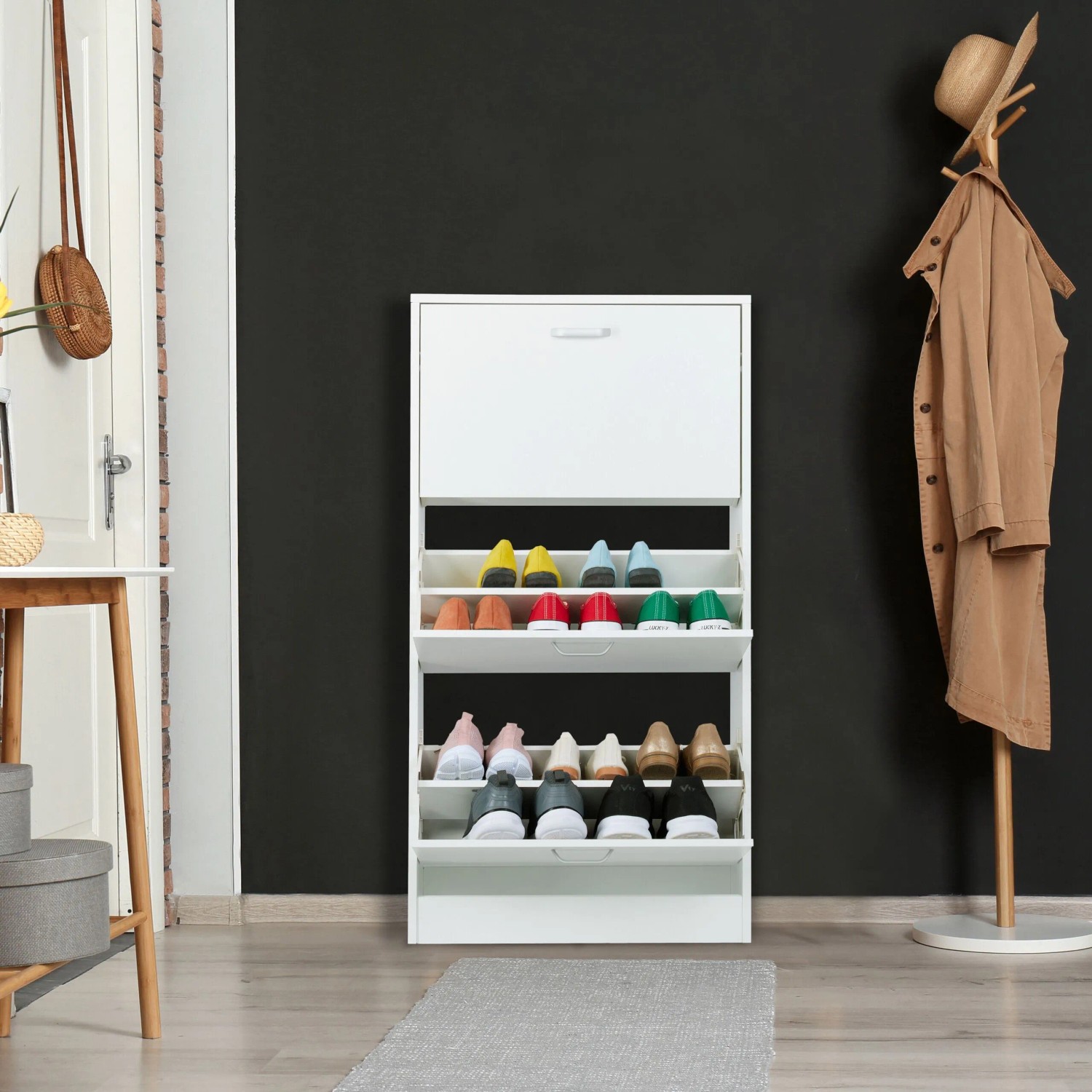 Relaxdays Schuhschrank Kipper Spanplatte Weiß mit Wandbefestigung 79 cm x 60 cm x 24 cm 14 kg_2