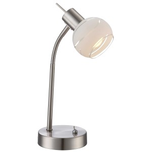 Globo LED-Tischleuchte Elliott, Nachttischlampe in Nickel matt mit satiniertem Glas.