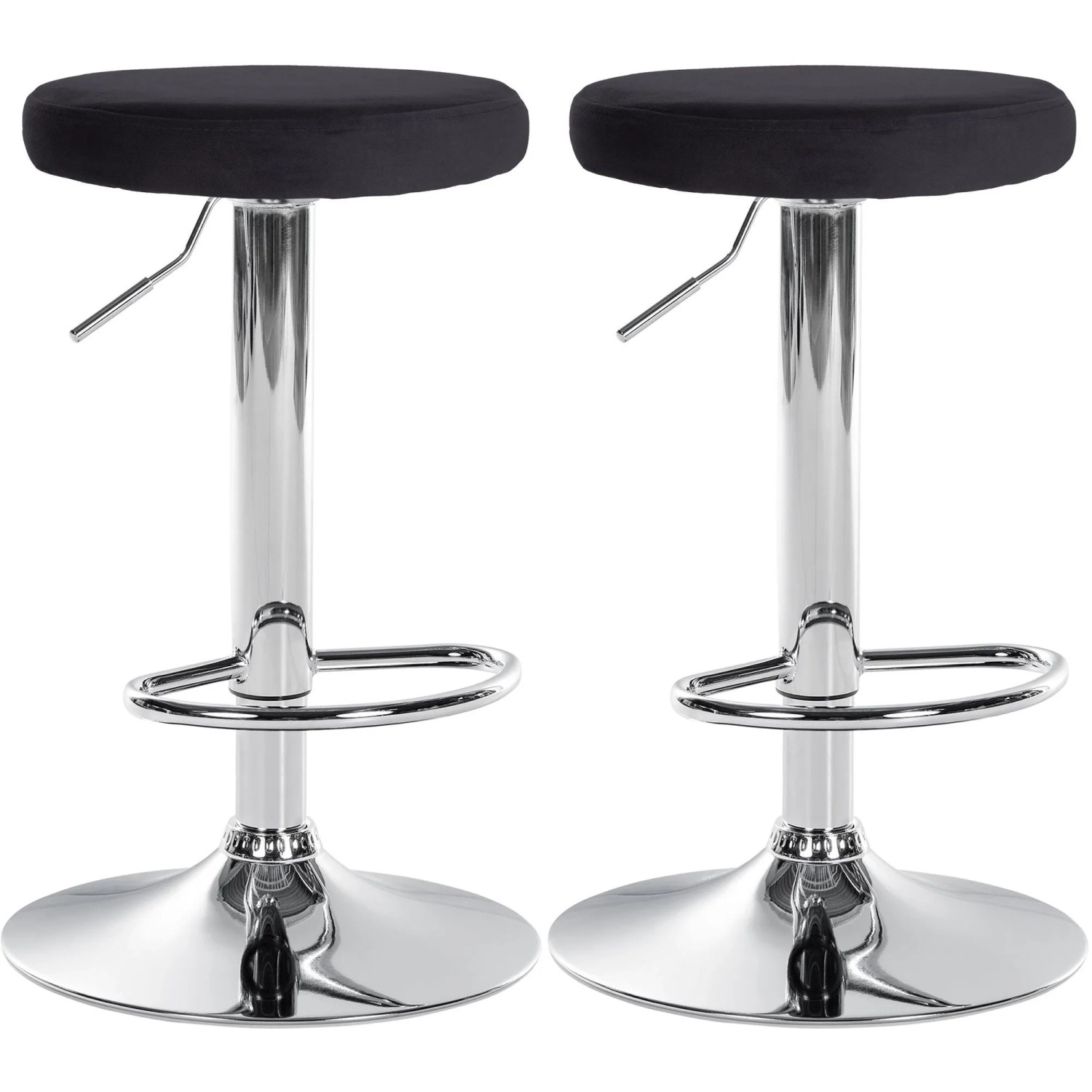 DELUKE 2er Set Barhocker KAZON Samt Schwarz 38,5x38,5x60cm Silber Barstuhl Höhenverstellbar Drehbar Tresenhocker Tresenstuhl