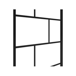 Rivanon Duschabtrennung Schwarz. Detail des schwarzen Industrial-Gittermusters aus Glas für Badewannen-Zubehör.