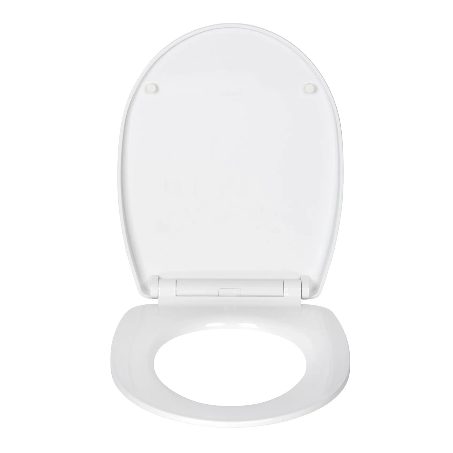 Weißer Wenko WC-Sitz Corbara High Gloss aus Thermoplast, offen.