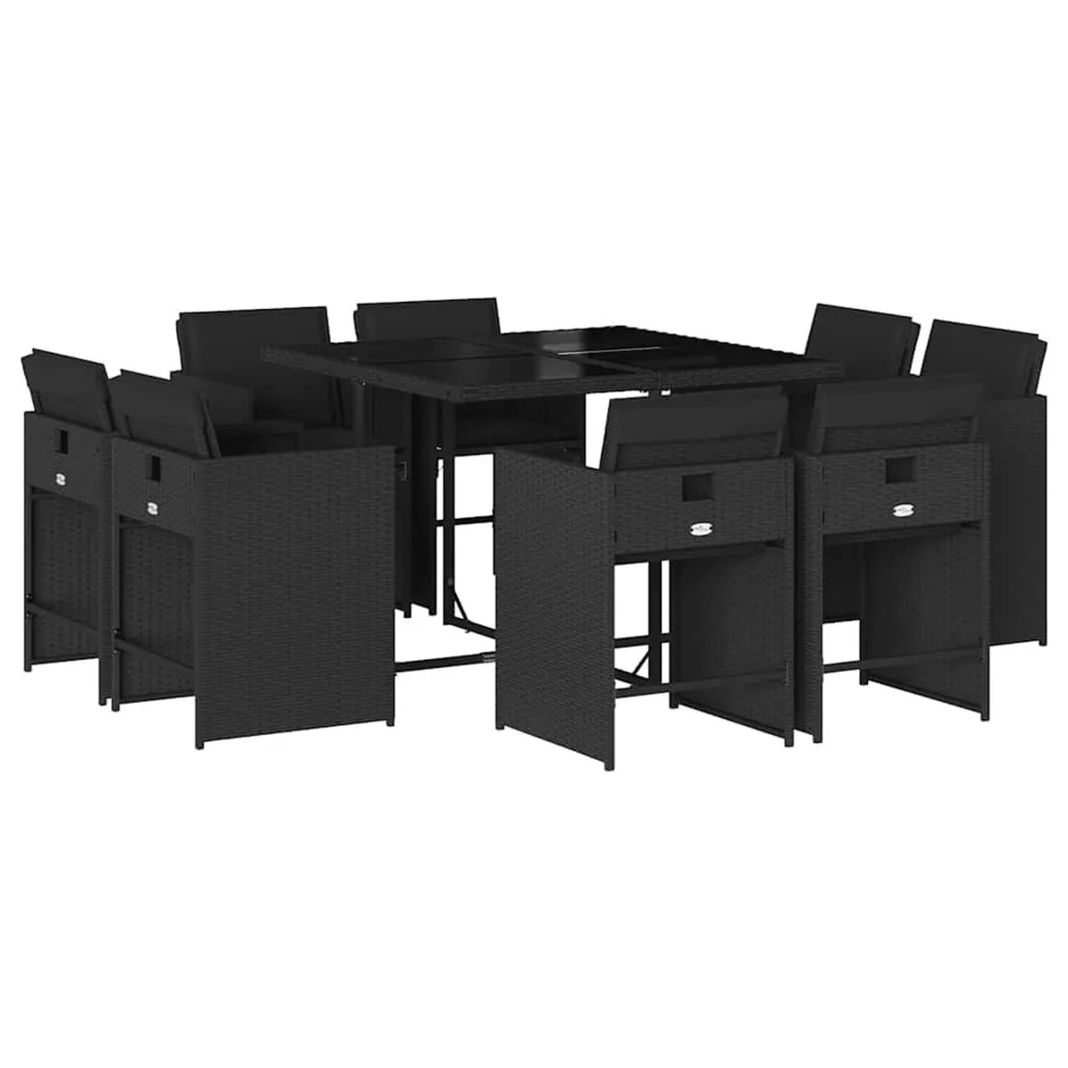 vidaXL 9-Tlg Garten-Essgruppe mit Kissen Schwarz Poly Rattan 3211195