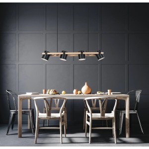 Moderne Eglo Pendelleuchte Hornwood, schwarz-creme, 4-flammig über Esstisch.