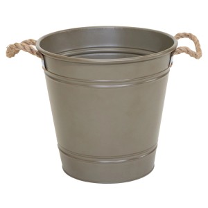 Olivgrauer M Collections Zinkeimer Beat Bucket mit Seilgriffen, 38x40x40 cm. Pflanzkübel für Garten und Balkon.