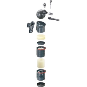 Eheim Biopower 160 Innenfilter, explosionsartige Darstellung der Filterbestandteile.