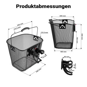 Wiltec Fahrradkorb Vorne Stahl Schwarz Abnehmbar Lenkerkorb Fahrrad Einkaufskorb