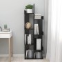 Schwarzes VidaXL Bücherregal (48x25,5x140 cm) aus Holzwerkstoff mit Büchern und Deko.