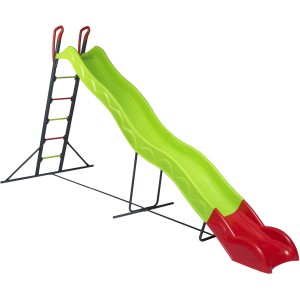 Trigano Rutsche Edgar, 380 cm, aus Metall, mit grüner Wellenrutsche und rotem Auslauf.