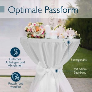 Beautissu Premium Stehtischhusse ø 70cm Weiß 2tlg