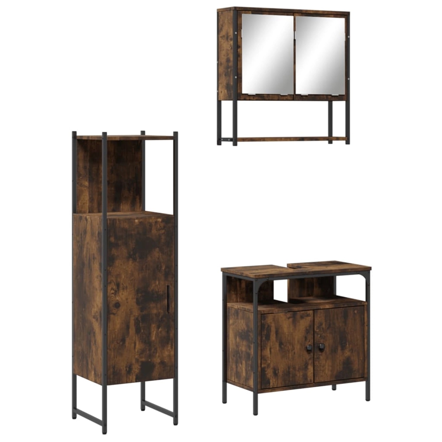 vidaXL 3-Tlg Badmöbel-Set Räuchereiche Holzwerkstoff 3214697 günstig online kaufen