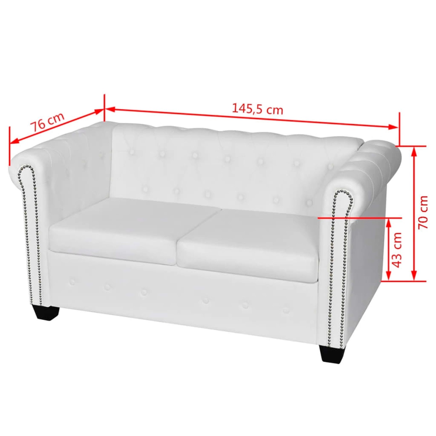 Weißes vidaXL Chesterfield Sofa Set, 2- und 3-Sitzer aus Kunstleder, mit Knopfheftung und Ziernägeln.
