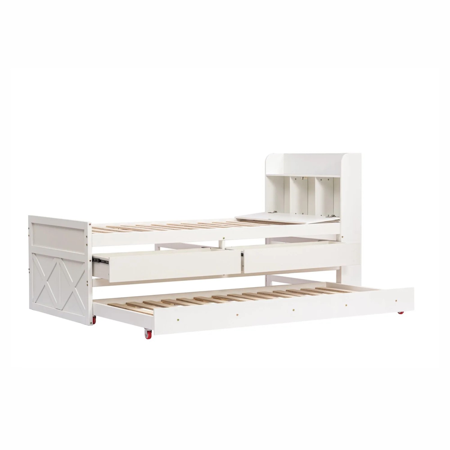 okwish Einzelbett 90x190cm mit Schublade Nachttisch USB Jugendzimmer Weiß ohne Matratze