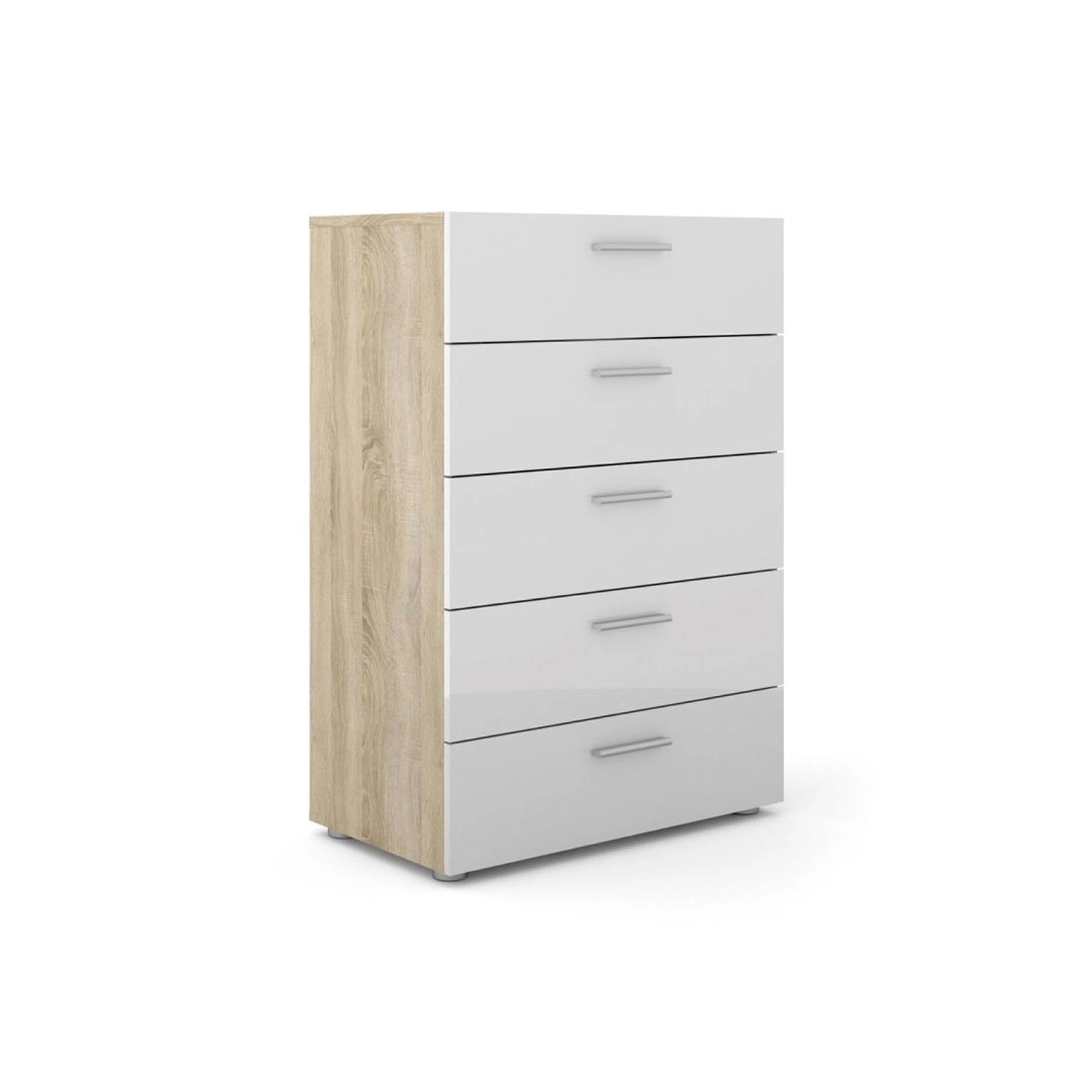 ebuy24 Petra Kommode 5 Schubladen Eiche Struktur Dekor und Weiss Hochglanz günstig online kaufen