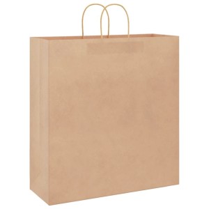 Braune Papiertragetasche aus Kraftpapier mit stabilen Papierhenkeln, ideal für Geschenke oder Einkäufe.