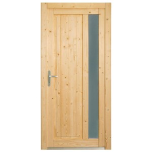 Nebeneingangstür Panto NET 510 aus Holz, Natur, mit Lichtausschnitt und silbernem Türgriff.