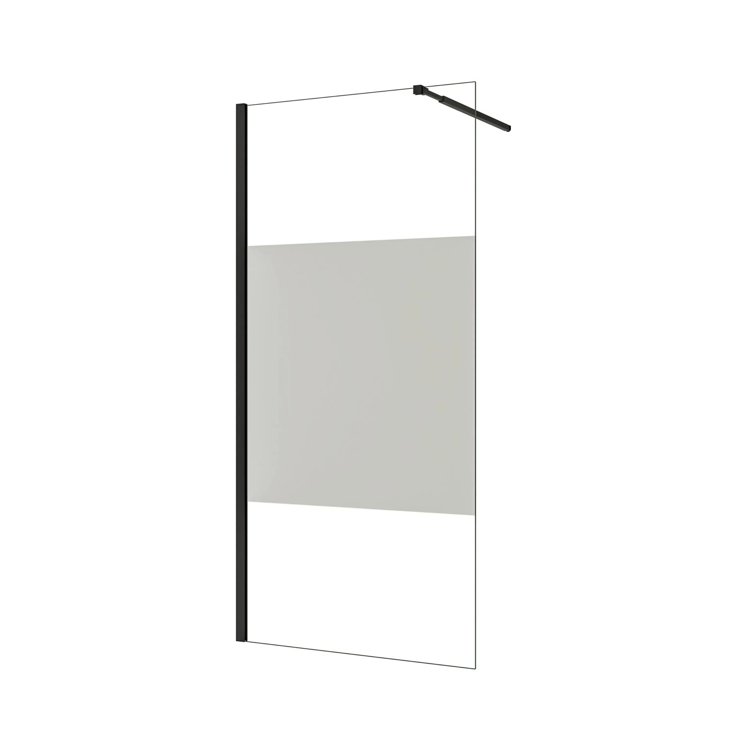 AICA Walk in Duschwand B.120 x H.200cm Milchglasstreifen Duschabtrennung 8mm Nano ESG-Glas Mit Stabilisator Schwarzrahmen Duschkabinen F084