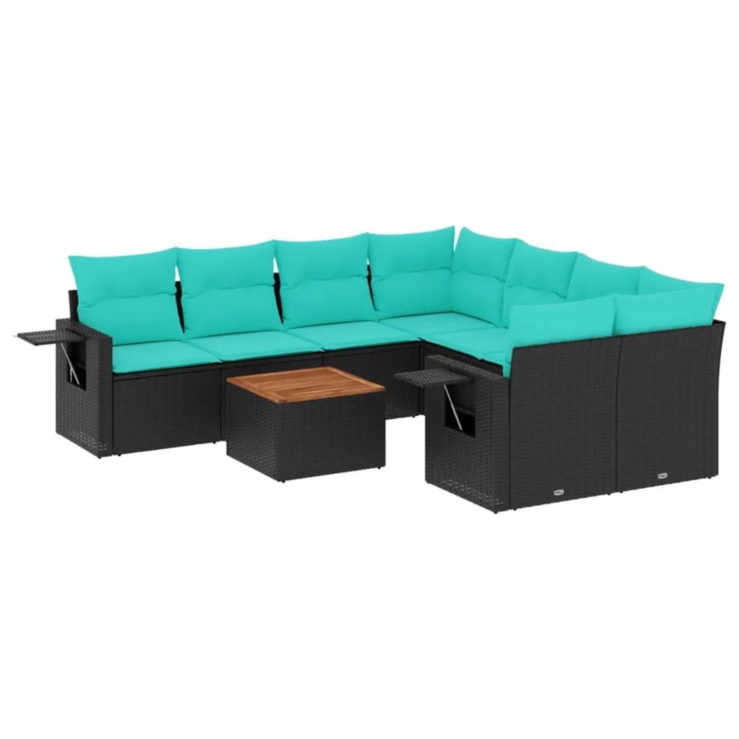 vidaXL 9-Tlg Gartensofa-Set mit Kissen Schwarzes Polyrattan 3224489