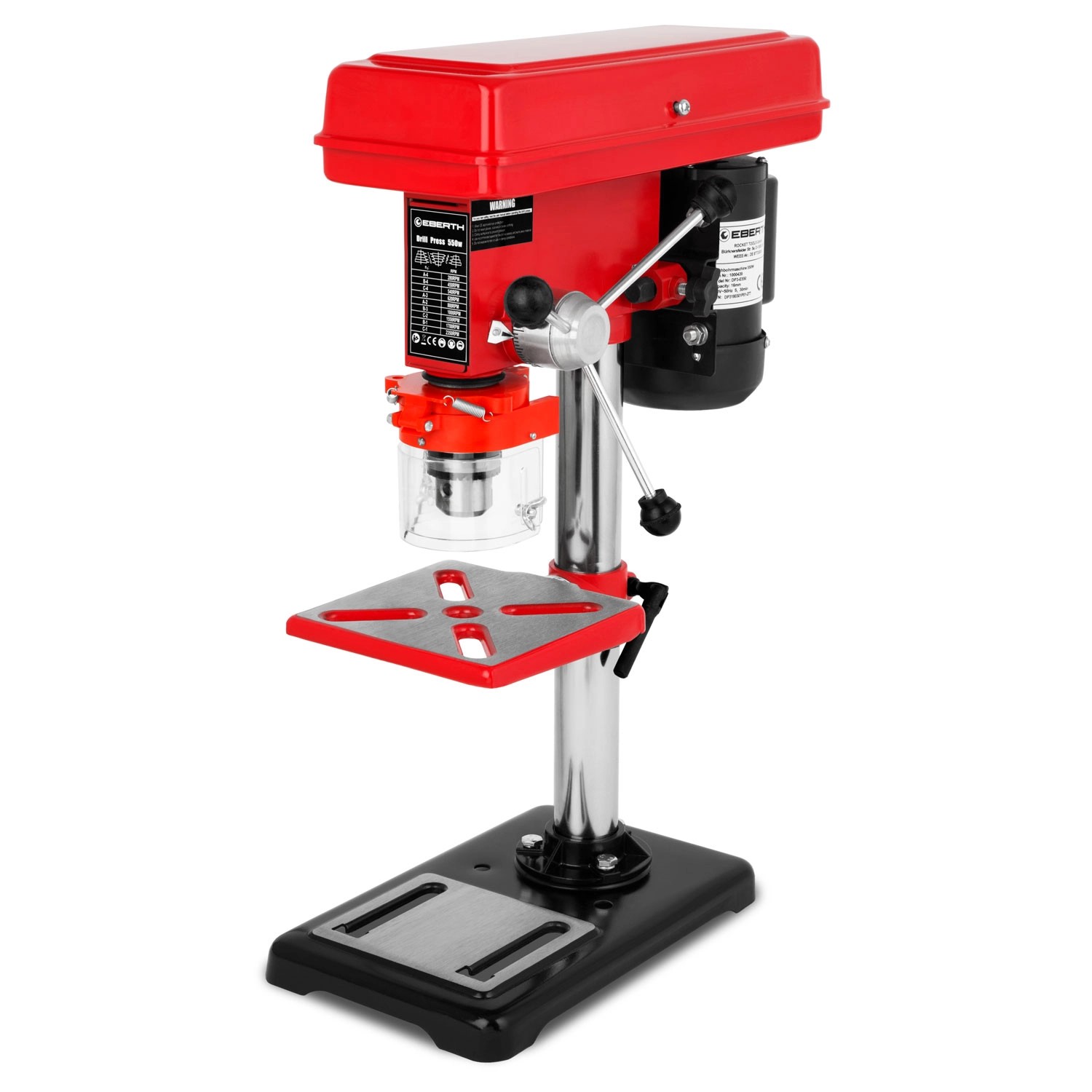 EBERTH Tischbohrmaschine 550W 50mm Spindelhub 9 Geschwindigkeiten Max 2350U/Min