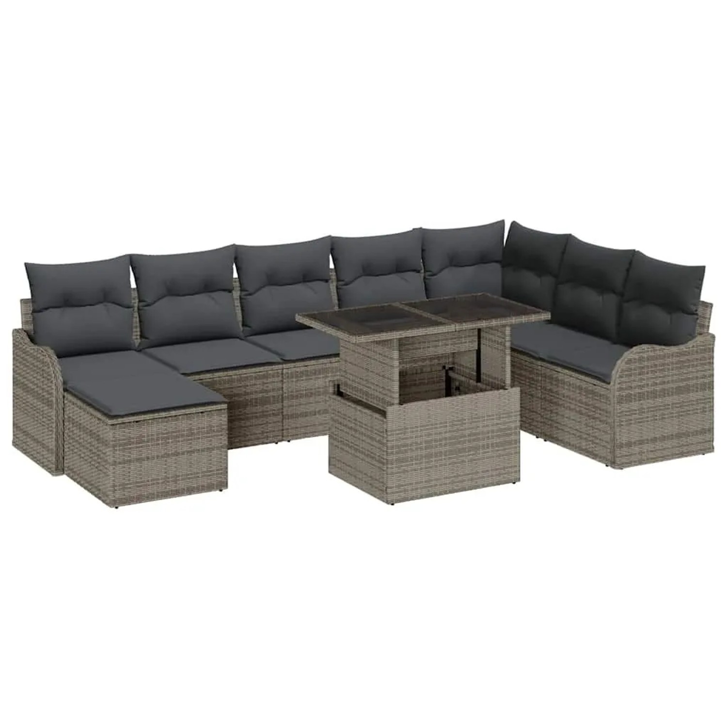 Thumbnail - vidaXL Garten-Sofa-Set mit Kissen mit Speicher 9-Tlg Grau Poly Rattan 3357252