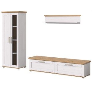 Inn.Furn Wohnwand 3-teilig in Weiß Lärche Landhaus 240 cm Mirano