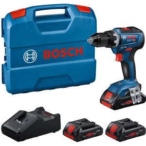 Bosch Professional Akku-Bohrschrauber GSR 18V-55 Set mit 3 Akkus, Ladegerät und Koffer.
