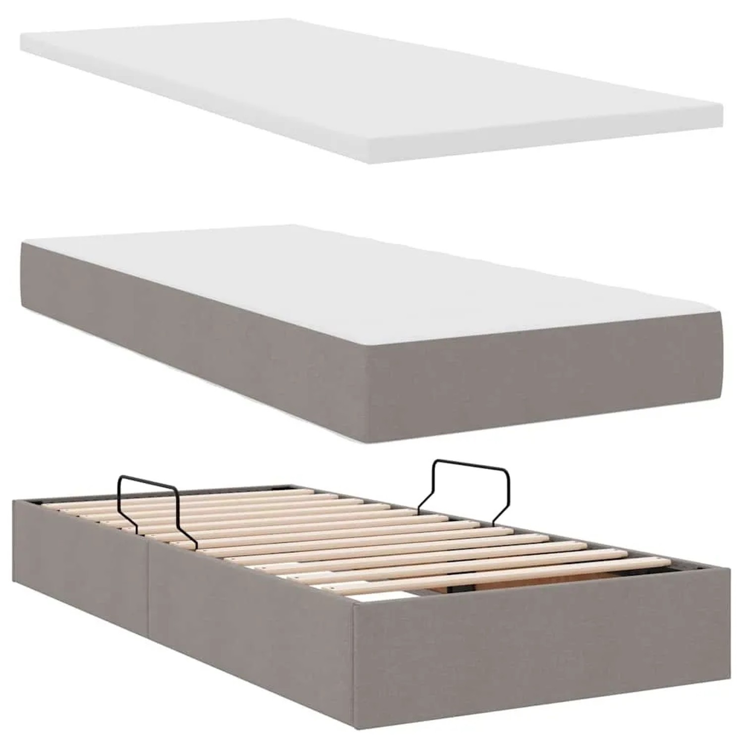 vidaXL Bett mit LED-Lichtleisten mit Kopfteil Taupe 200 x 200 cm Stoff 3372830_10