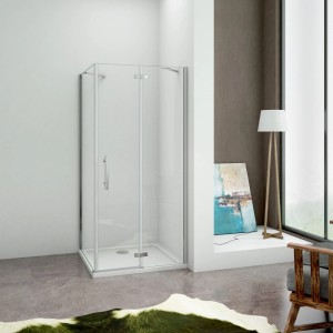 Duschparadies Duschkabine Eckeinstieg Duschtür X Seitenwand 120 x 90 x 195cm Duschabtrennung Duschwand 6mm Nano Glas Dusche
