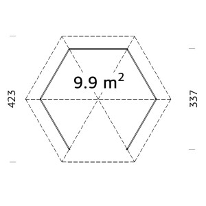 Grundriss Palmako Holz-Pavillon Betty, 337x337 cm, sechseckig, Fläche 9,9 m².