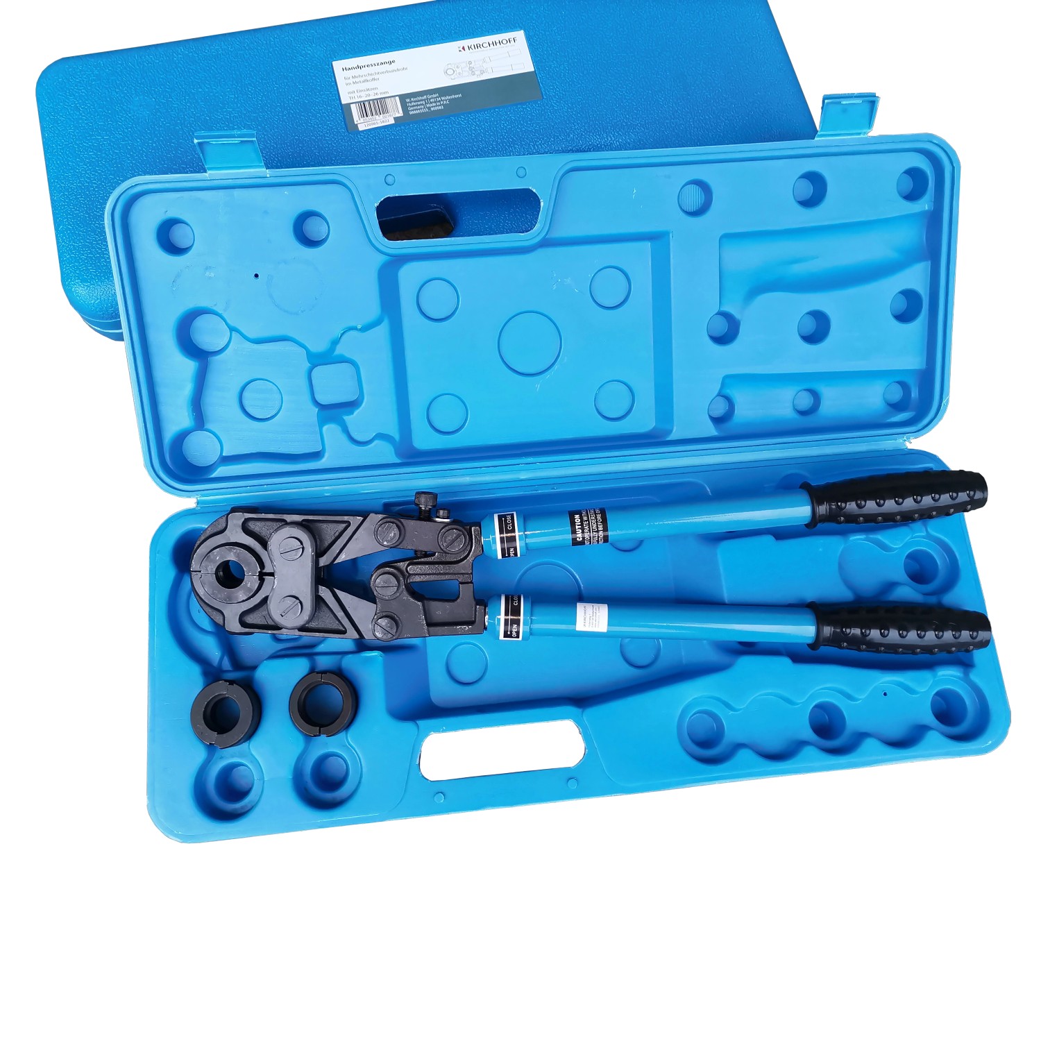 Kirchhoff Handpresszange mit Einsätze 16-20-26 mm für Mehrschichtverbundrohr