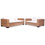 vidaXL Sofa-Set, 15-teilig, Natur-Rattan, mit cremeweißen Polstern und Kissen.