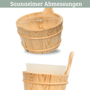 DELUKE Saunaeimer-Set: Holzeimer mit Kelle, Sanduhr und Thermometer für die Sauna.