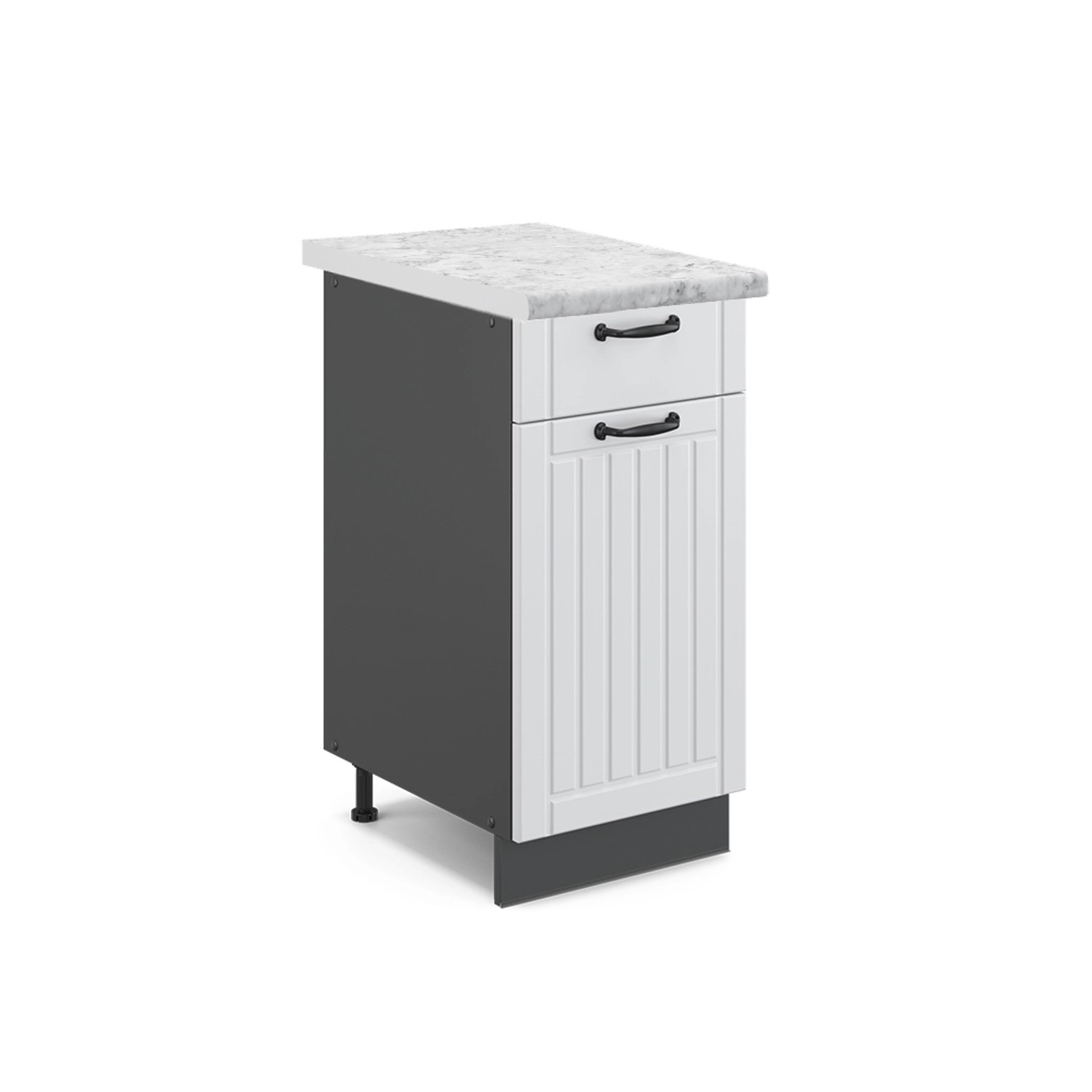 Vicco Küchenunterschrank Fame-Line Weiß Landhaus/Anthrazit 40 cm AP Marmor