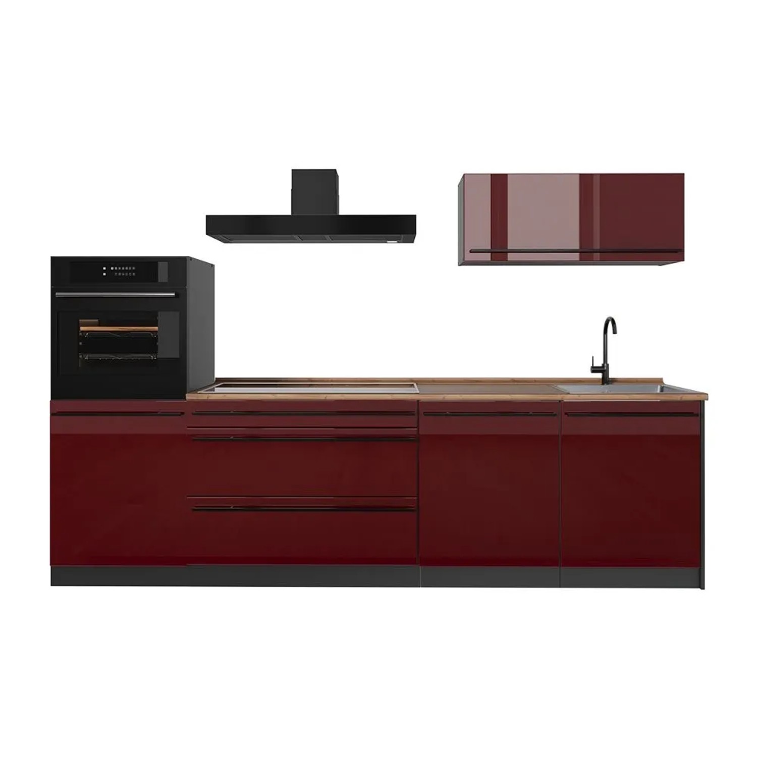 Vicco Küchenzeile R-Line Rot Hochglanz/Anthrazit 280 x 143 Arbeitsplatte Goldkraft Eiche Art Nr 66470