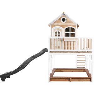 Axi Liam Spielhaus mit Rutsche und Sandkasten, braun-weiß, 255x377x291 cm.