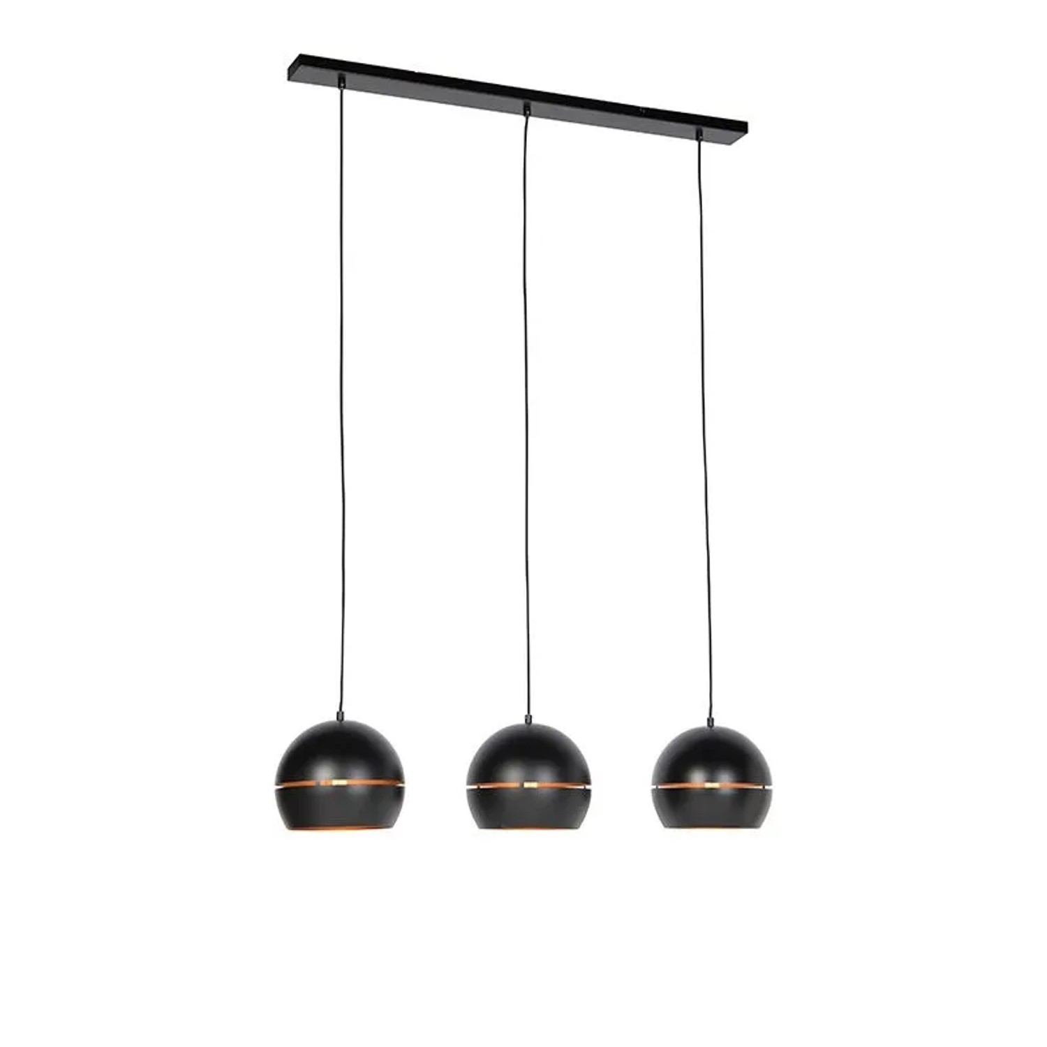 QAZQA Design Hängelampe Schwarz mit Goldenem Interieur 3 Leuchten Buell