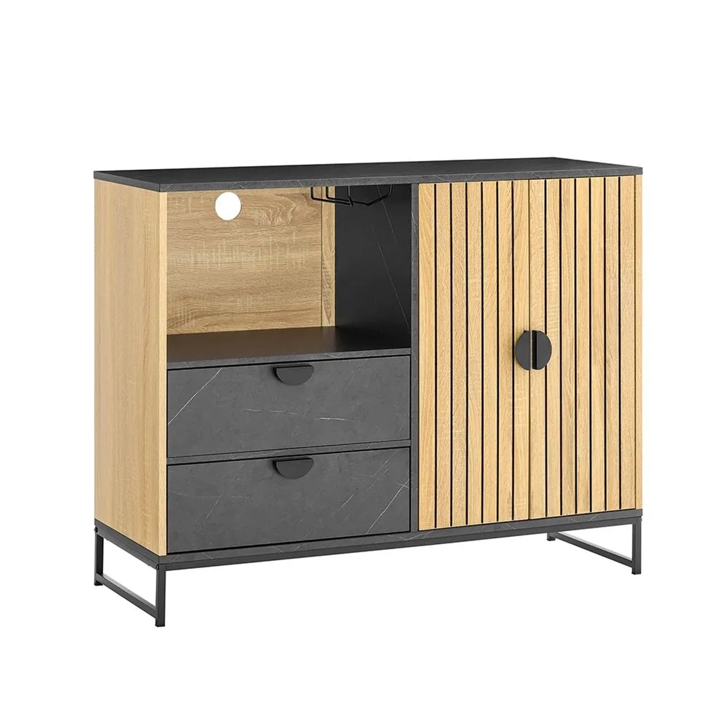 SoBuy Sideboard mit Mikrowellenregal Küchenschrank mit Schubladen Schwarz-Natur 107x85x40cm FSB103-N