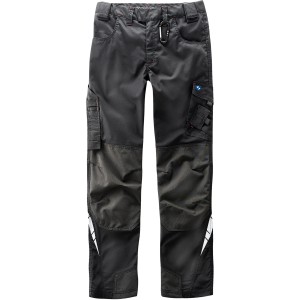 Schwarze Scheibler Arbeitsbundhose Professional mit Kniebesatz und Reflektoren.