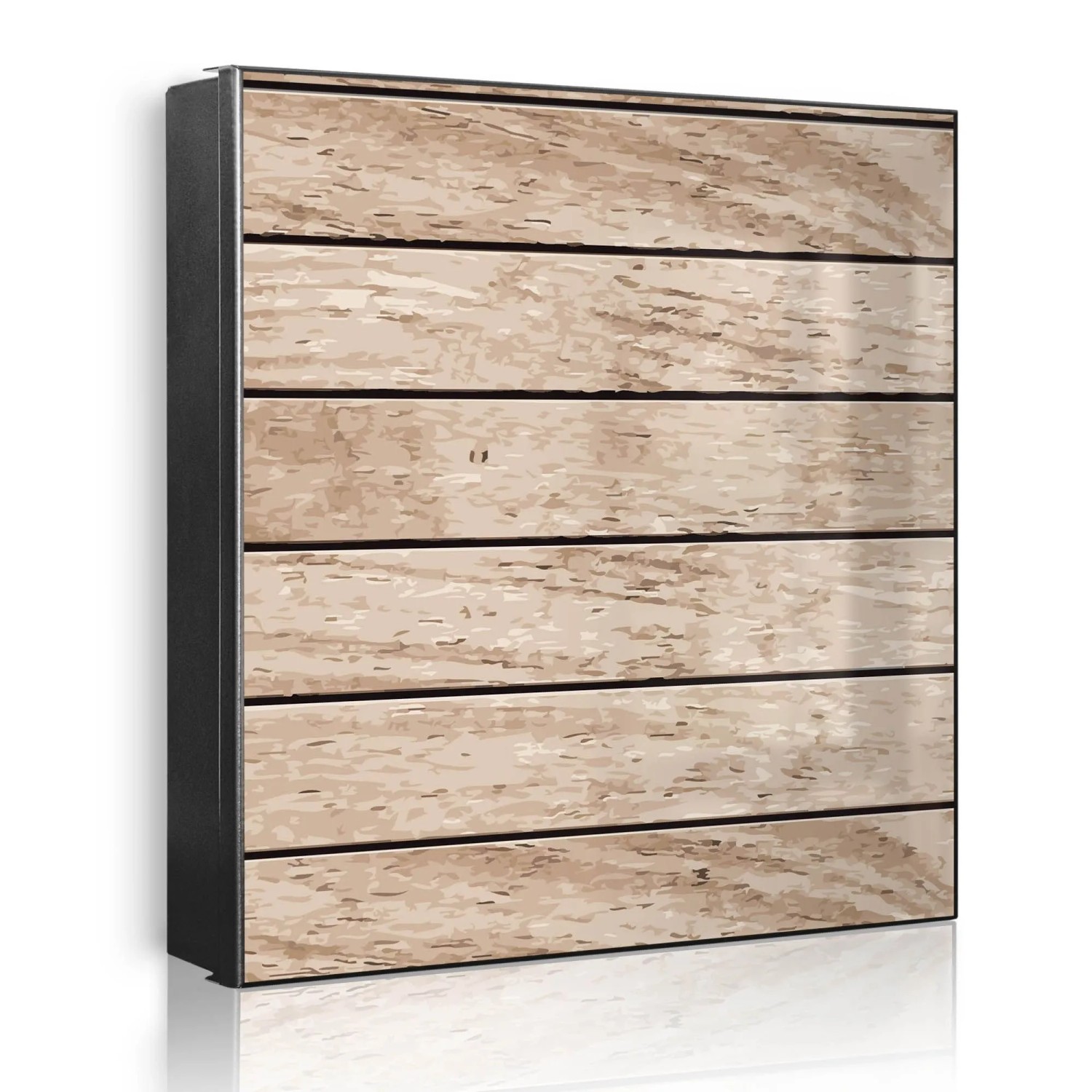 Banjado Großer Schlüsselkasten Metall 30x30cm Schwarz Scharnier Links 50 Haken Beschreibbar Magnetisch Motiv Blasse Holzlatten