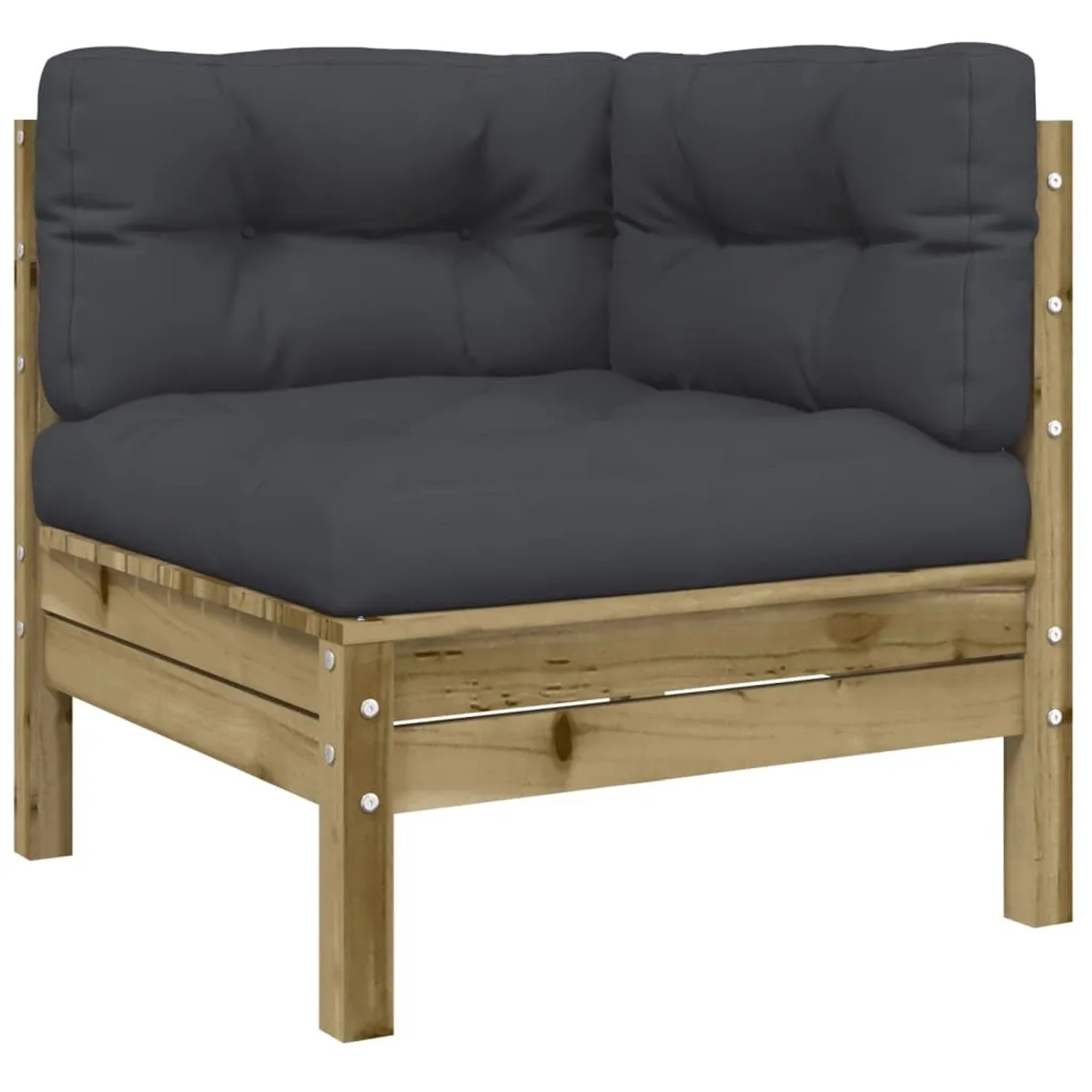 vidaXL Garten-Ecksofa aus imprägniertem Kiefernholz mit anthrazitfarbenen Kissen.