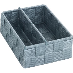 Wenko Adria Organizer, graues 2er-Set (S) und 2er-Set (M), geflochtene Aufbewahrungskörbe mit variablen Fächern.