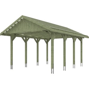 Satteldach-Carport Wallgau 430x600 cm mit Dachlattung, Holz imprägniert, stabile Konstruktion.