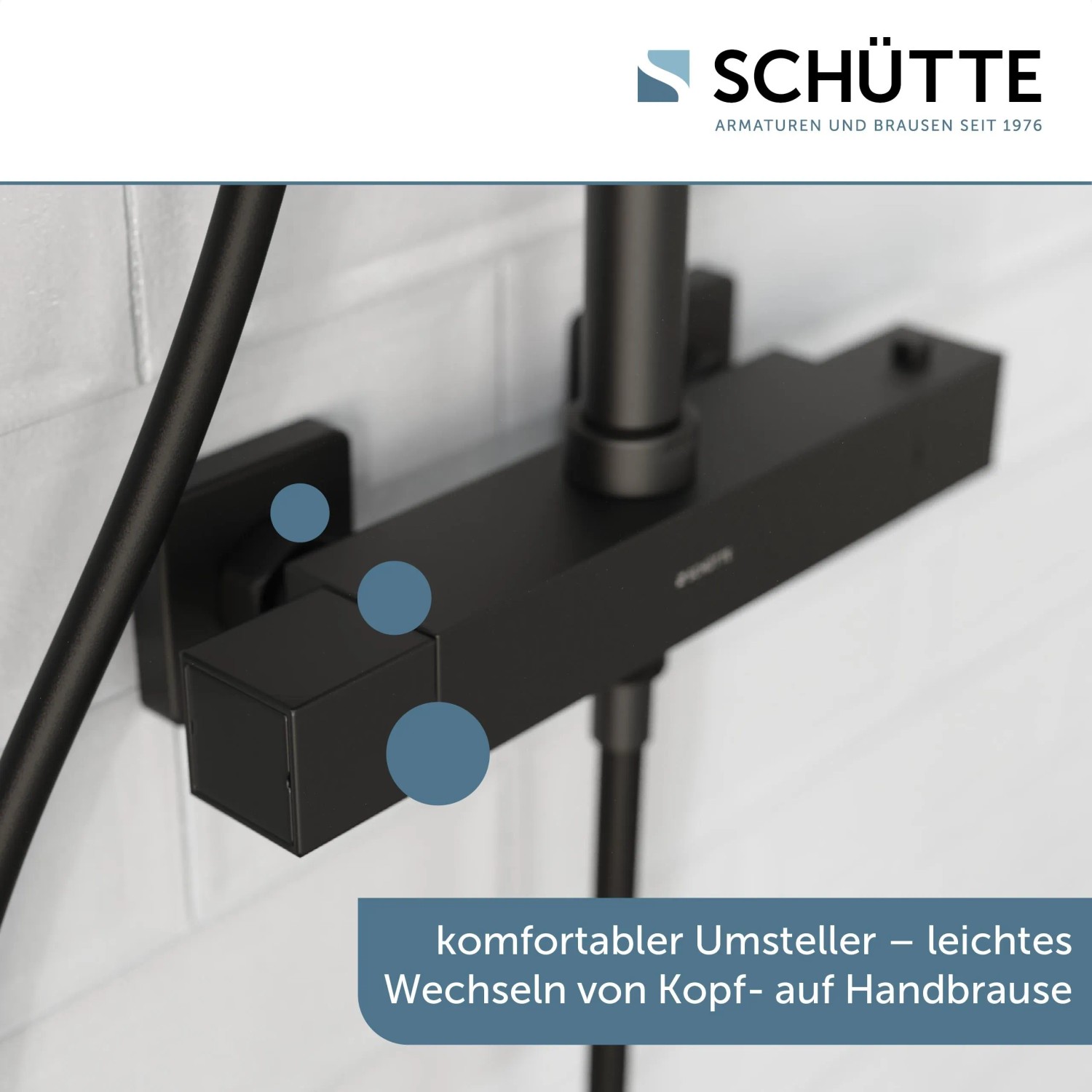 Schütte Brauseset Trento, Thermostatarmatur in Schwarz Matt. Regendusche und Handbrause.