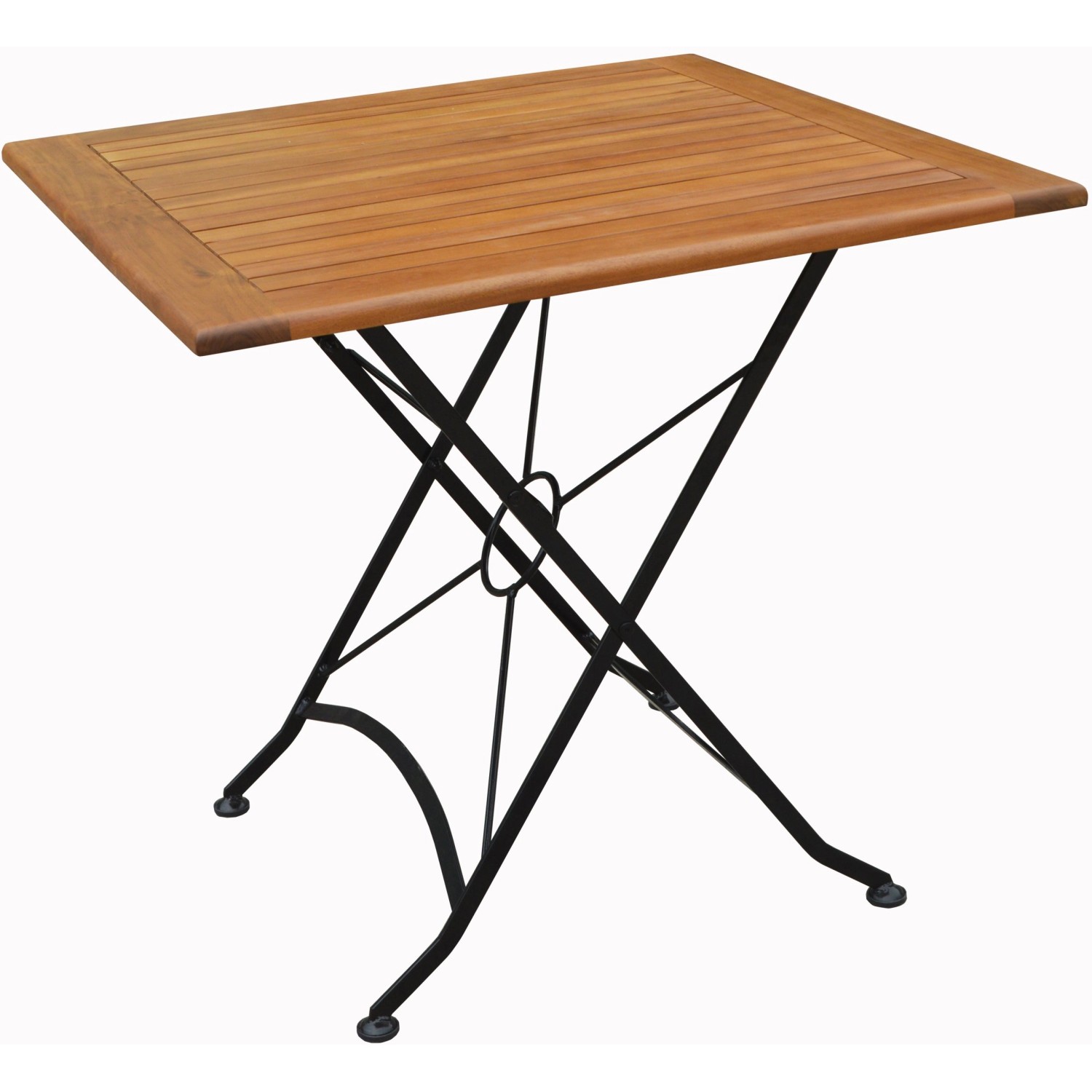 Acamp Gartentisch Lindau, Teakholz mit schwarzem Eisen Gestell, klappbar, 80x80 cm.