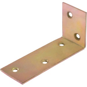 Gelb verzinkter Konstruktionswinkel 80x40x30 mm mit Löchern für leichte Holzkonstruktionen.