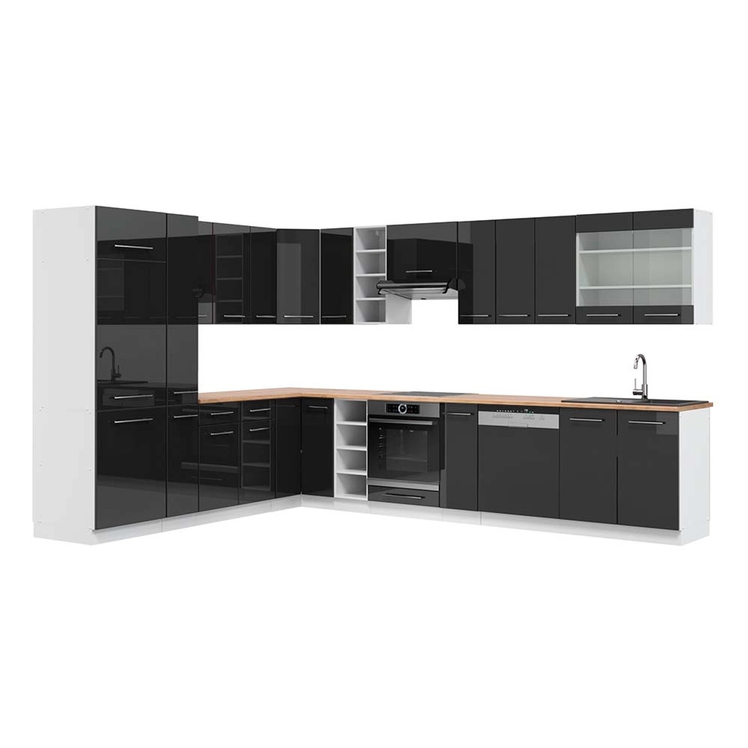 Vicco Fame-Line Eckküche Anthrazit Hochglanz/Weiß 347 x 257 cm AP Eiche günstig online kaufen