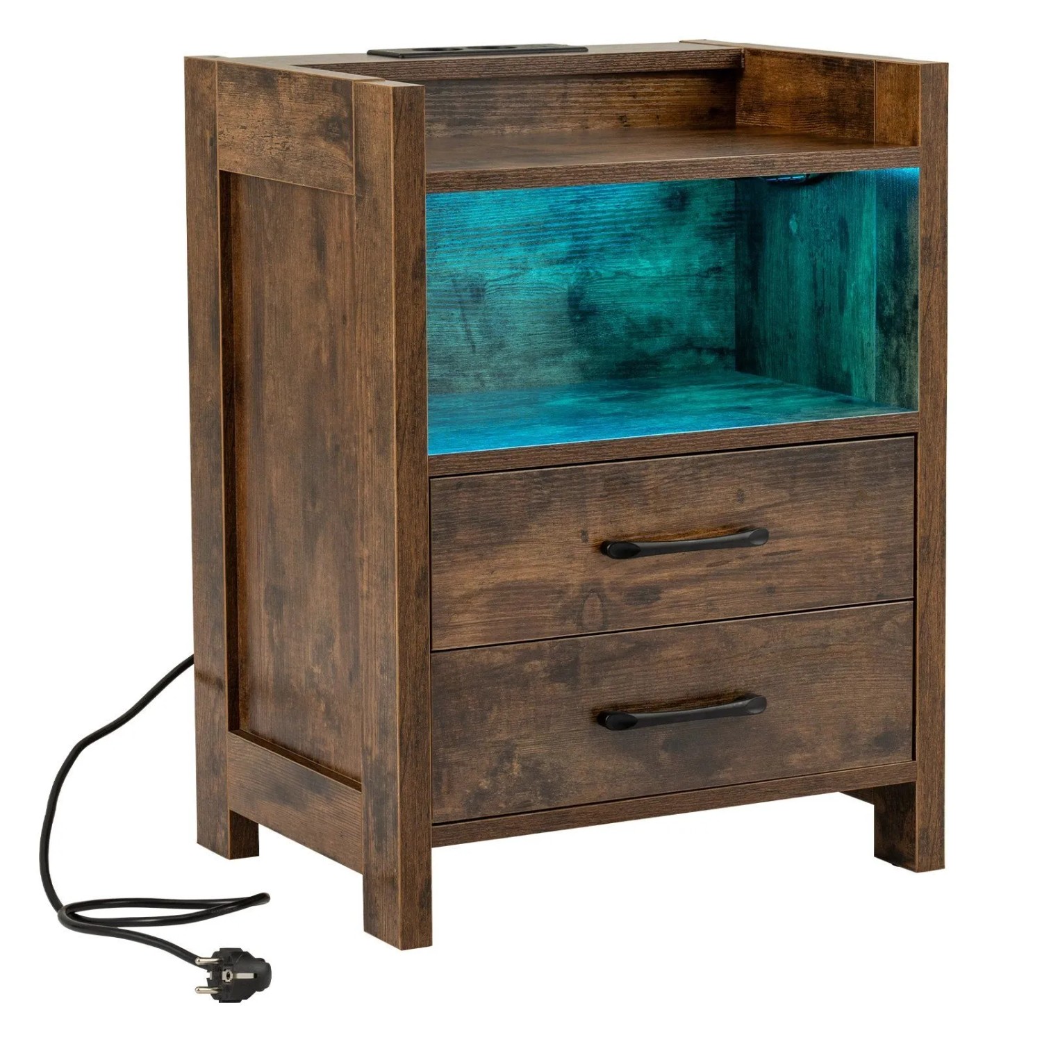 Costway Nachttisch mit Led-Lichtern & Ladestation 2 Schubladen Braun günstig online kaufen